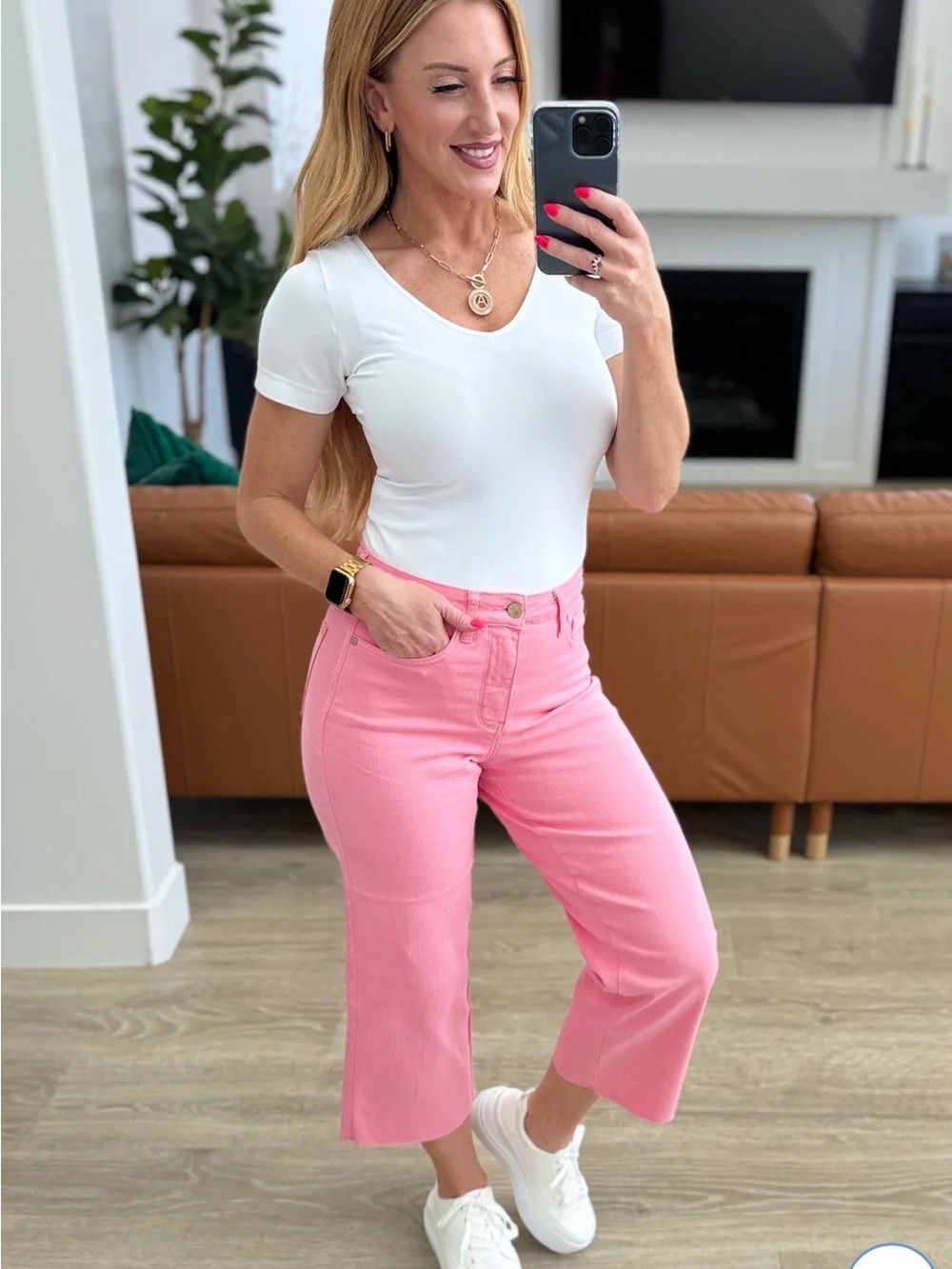 Judy Blue Pink HIGH RISE CONTROL TOP WIDE LEG CROP JEANS #JB88822